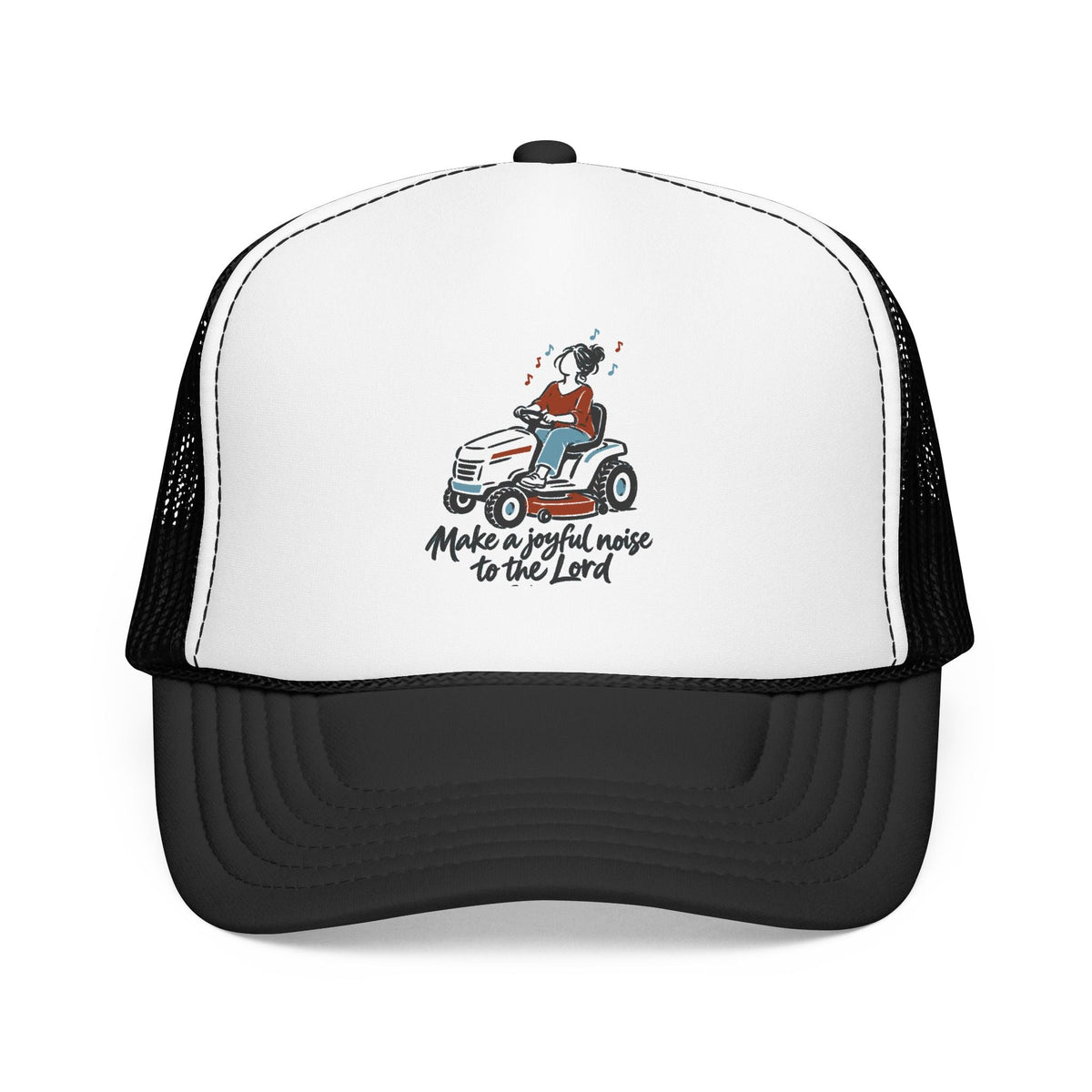 Black and white Make a Joyful Noise trucker hat