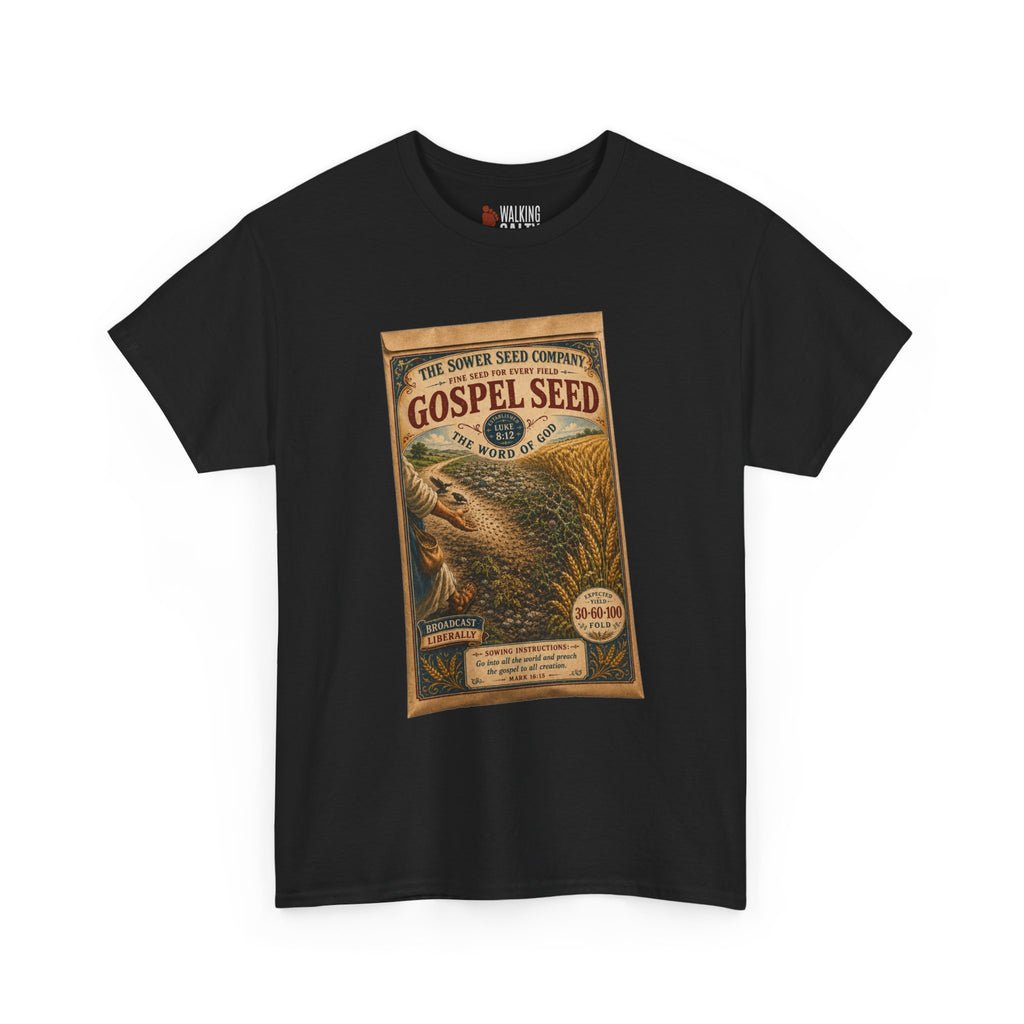 Vintage 'Gospel Seed' Seed Packet Graphic Tee — Retro Botanical Shirt