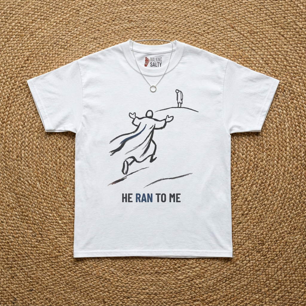 He Ran to Me T-Shirt — Christian Faith Jesus Running Design