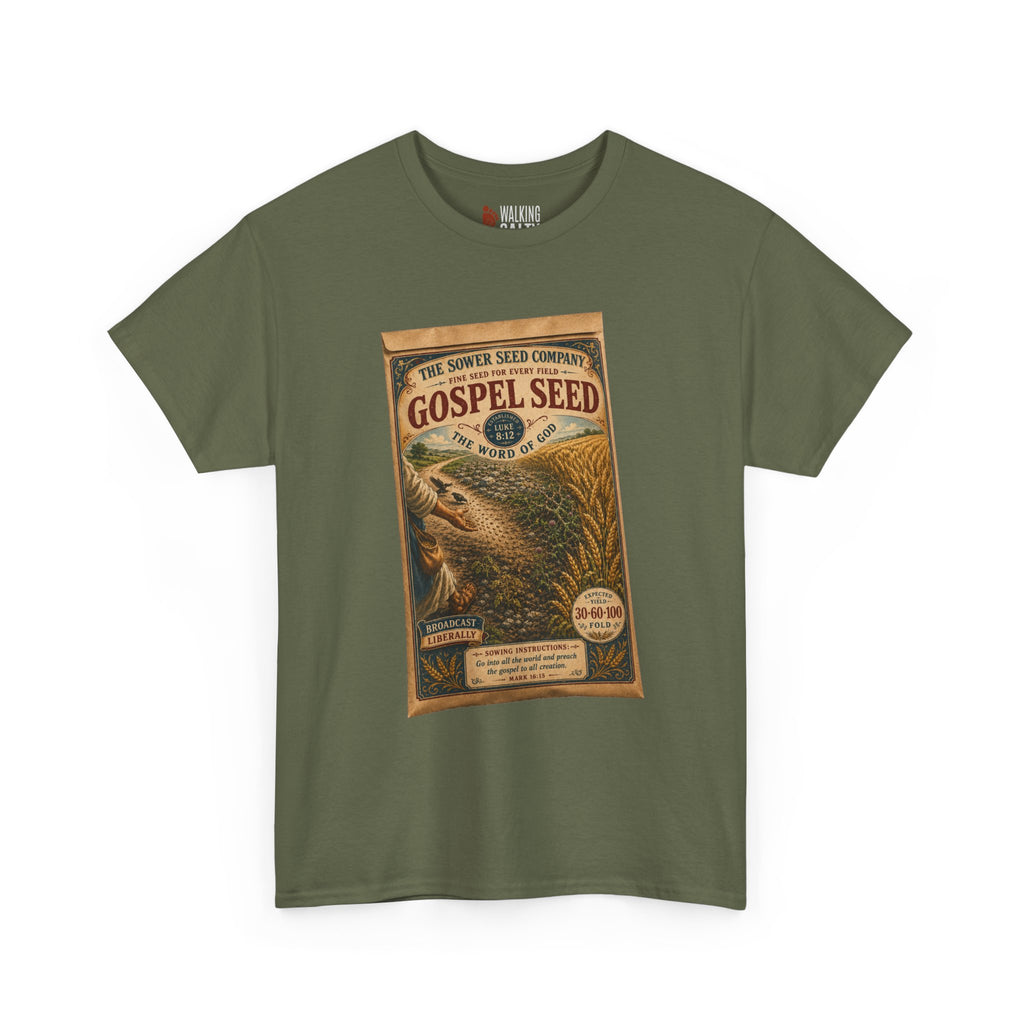 Vintage 'Gospel Seed' Seed Packet Graphic Tee — Retro Botanical Shirt