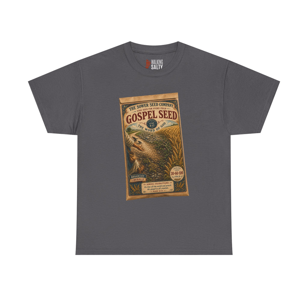 Vintage 'Gospel Seed' Seed Packet Graphic Tee — Retro Botanical Shirt
